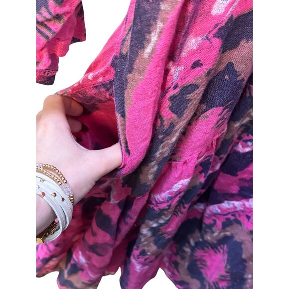 Made In Italy Linen Bohemian Midi Dress Pink Purple Brown L - Picture 5 of 6